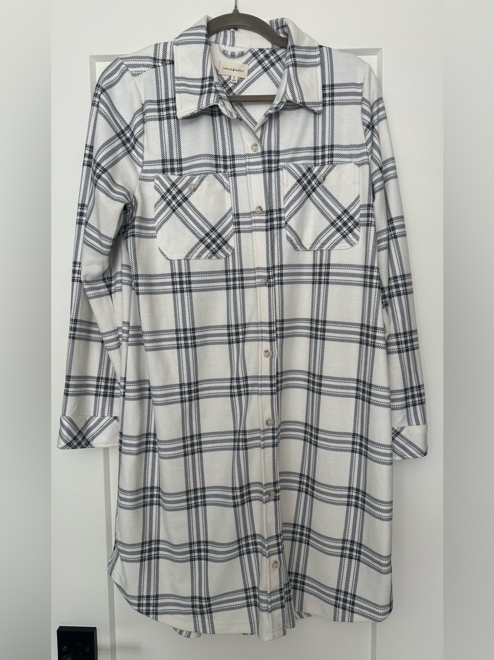 Thread & Supply White and Black Plaid Button-Down Shacket